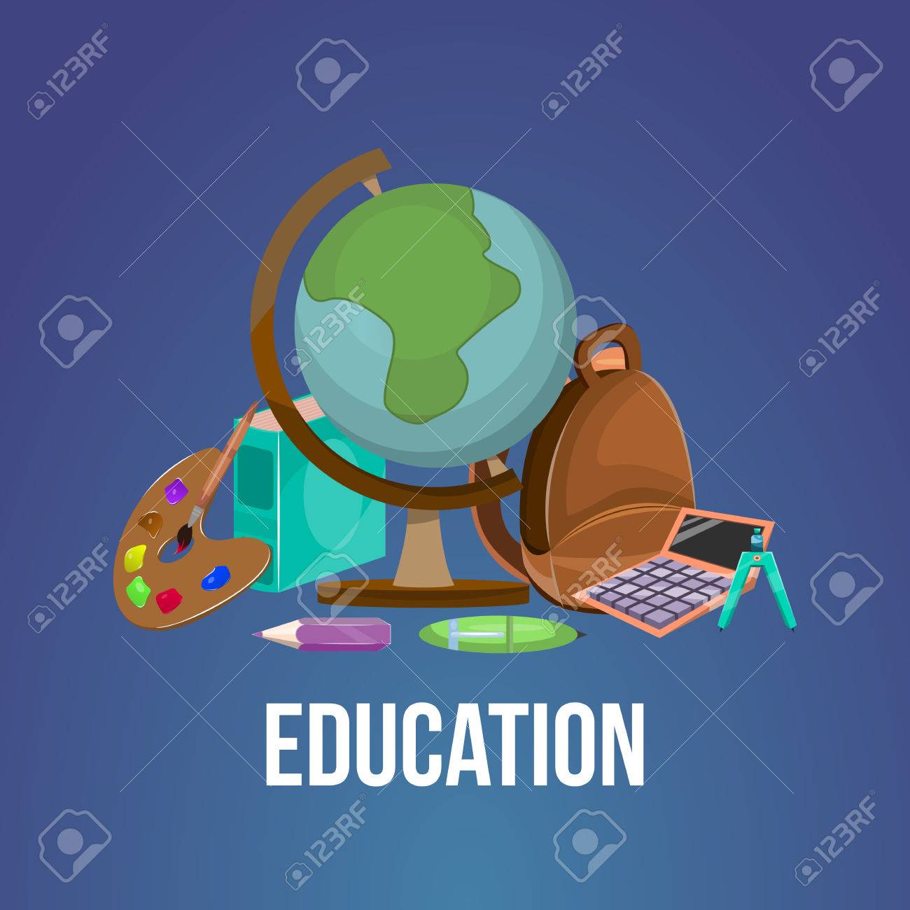 cartoon education poster or flyer tools books accessories needed
