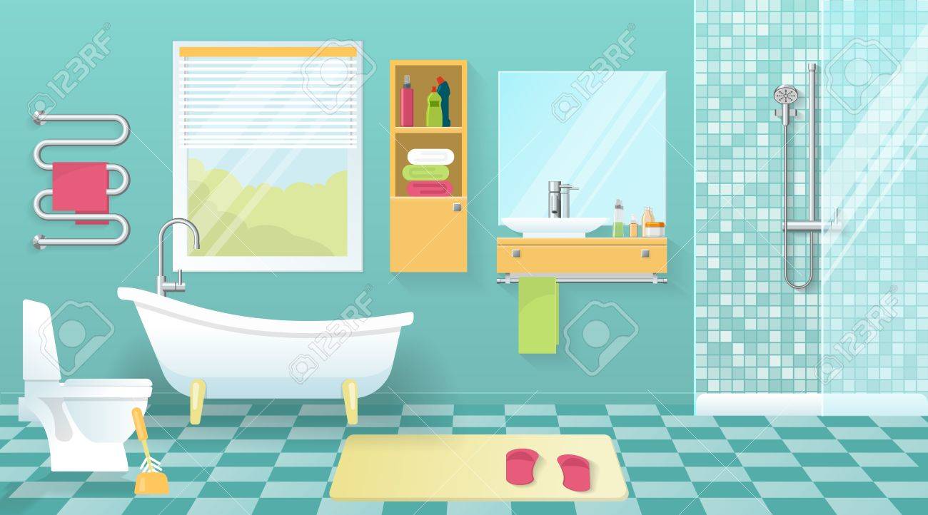 Intérieur Salle De Bains Moderne Avec Des équipements Sanitaires ... Intérieur Salle De Bains Moderne Avec Des équipements Sanitaires ...