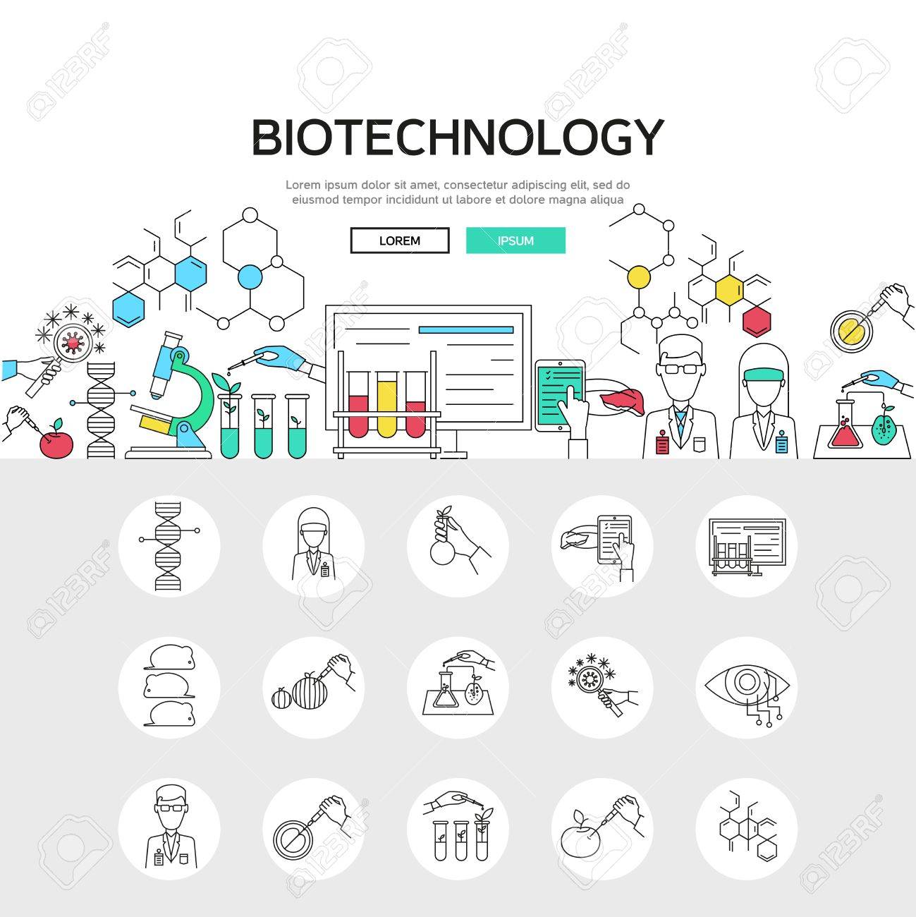 科学を含むバイオ テクノロジー線形概念実験組成とモノクロの遺伝子変更アイコン分離ベクトル Illustation のセット のイラスト素材 ベクタ Image
