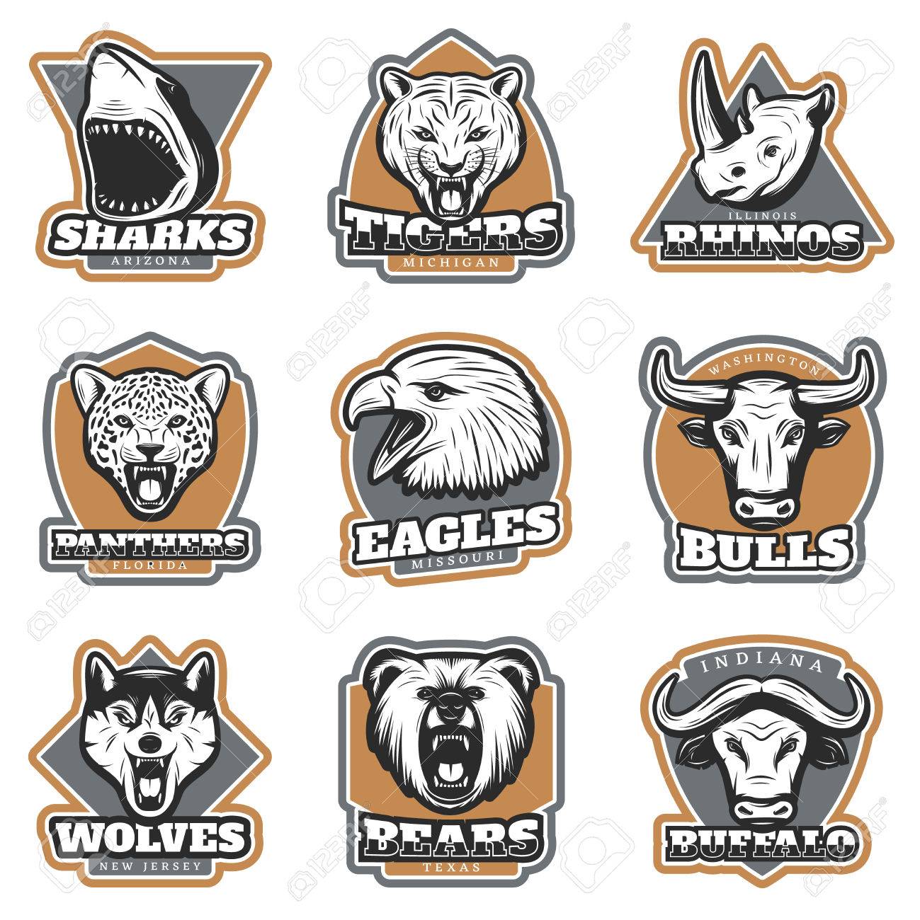 Colorful Team Sport Animals Logotypes Set Royalty Free SVG, Cliparts,  Vectors, And Stock Illustration. Image 74474772.
