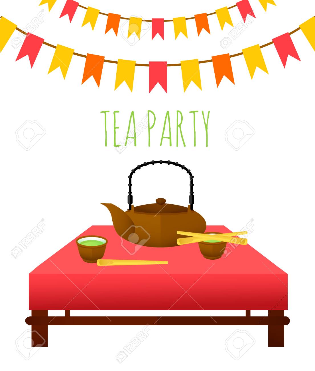 フラット伝統的なお茶会のテンプレートのイラスト素材 ベクタ Image
