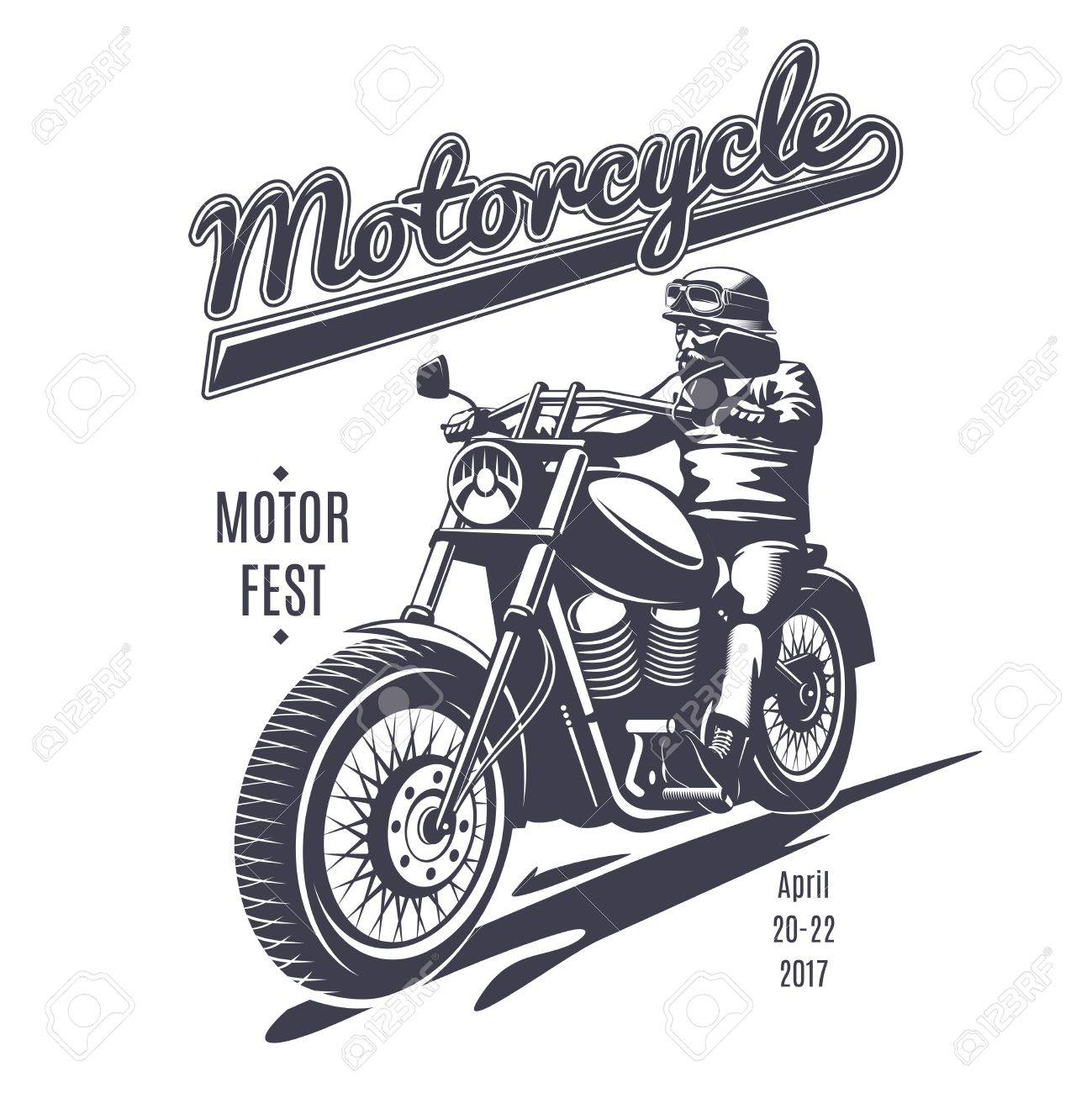vintage moto fest logotype template with biker riding motorcycle