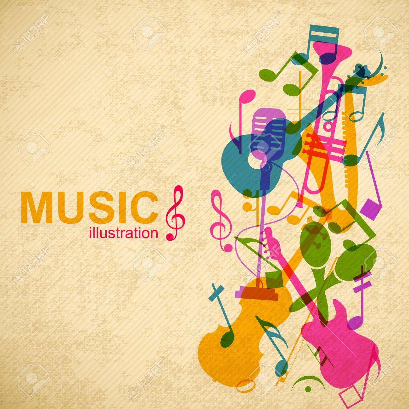 Music Abstract Concept With Colorful Musical Instruments Stage