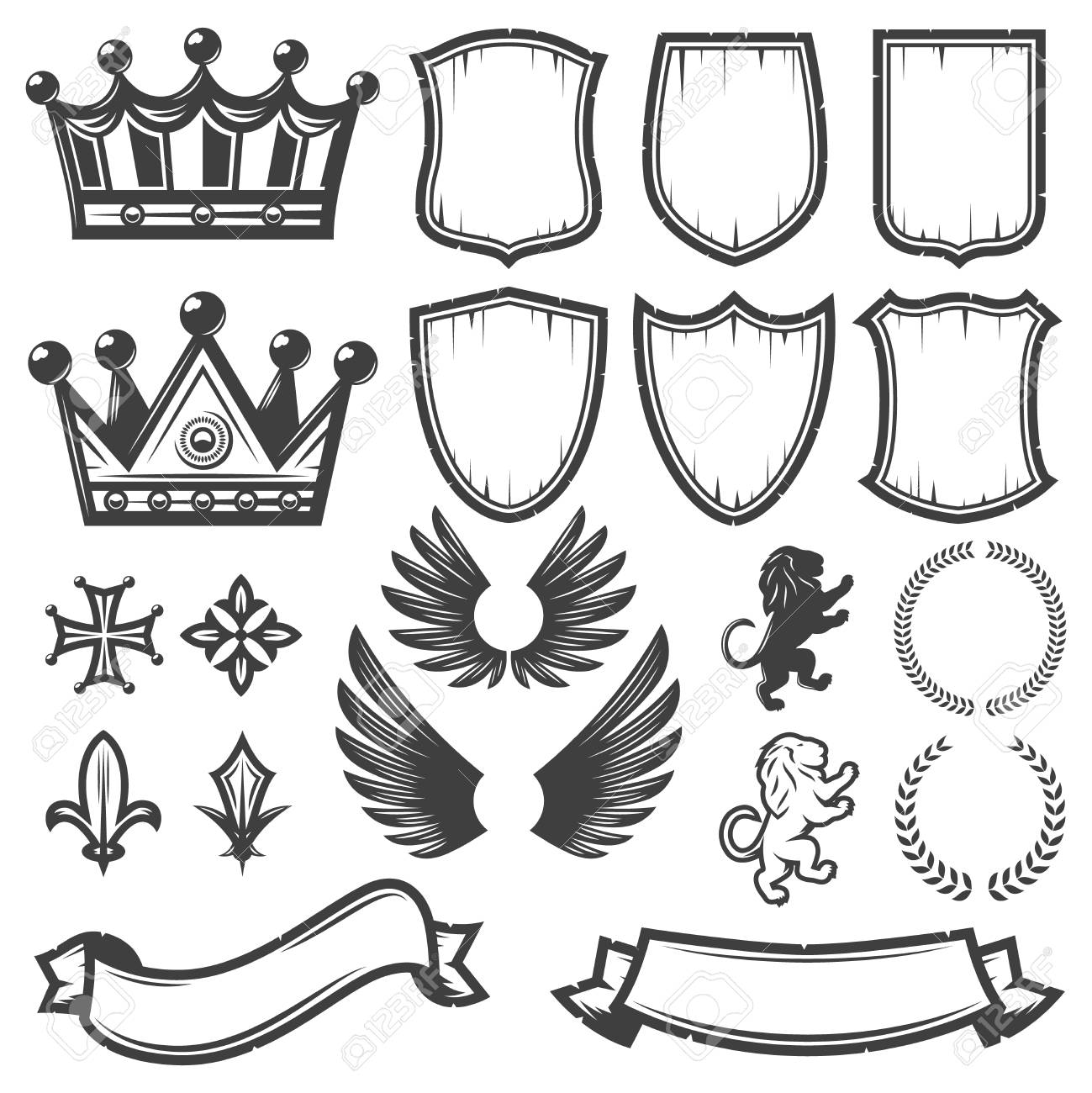Vintage Monochrome Heraldic Elements Collection - 90134918 Vintage Monochrome Heraldic Elements Collection - 90134918