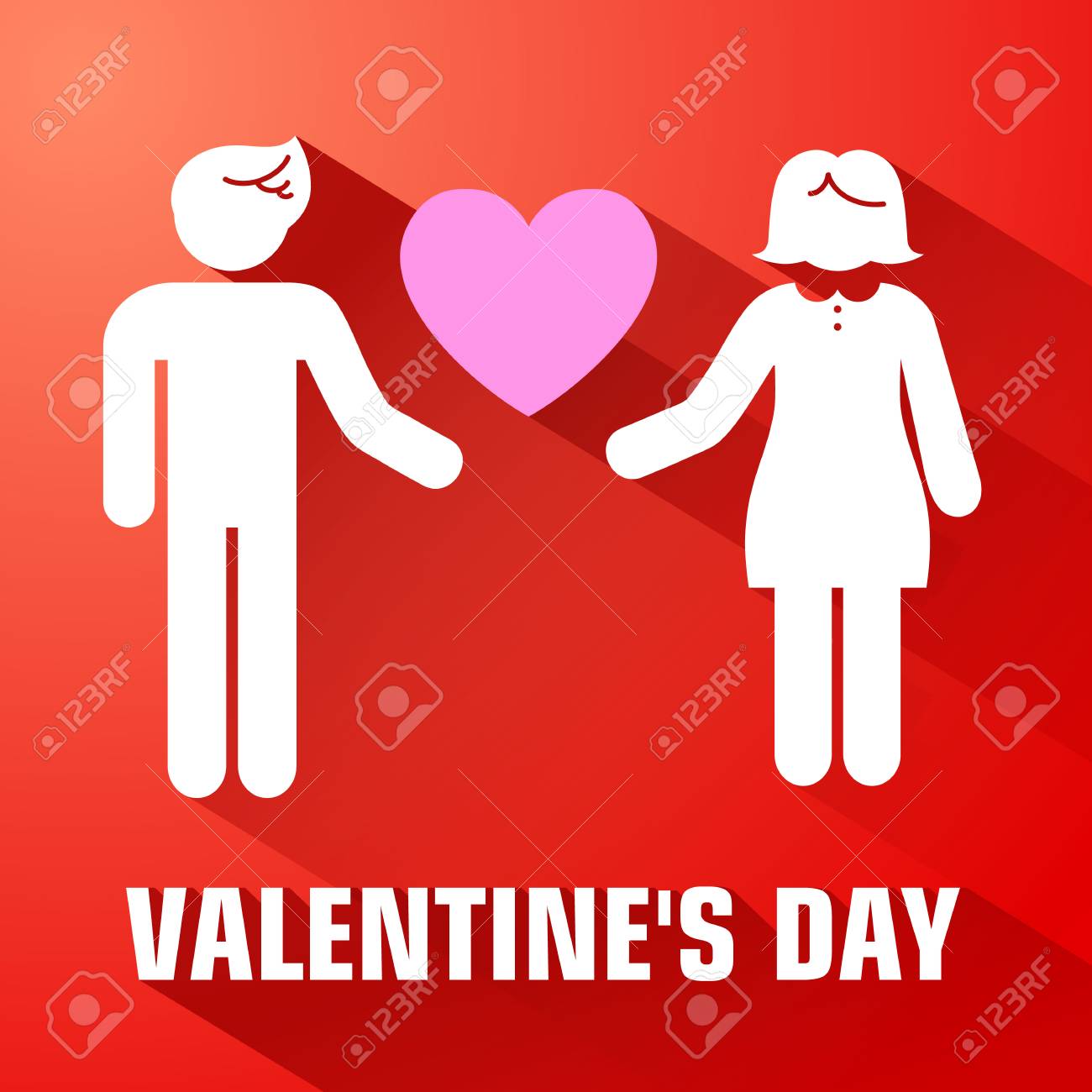 amorous romantic template with couple in love pink heart and long shadows on red background vector