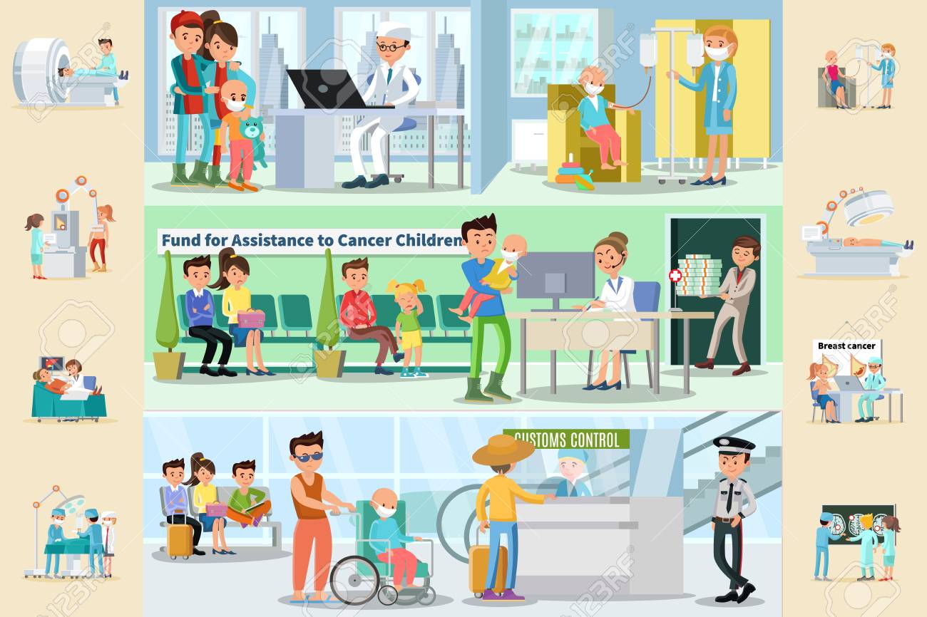 cancer disease horizontal brochures with medical treatment fund