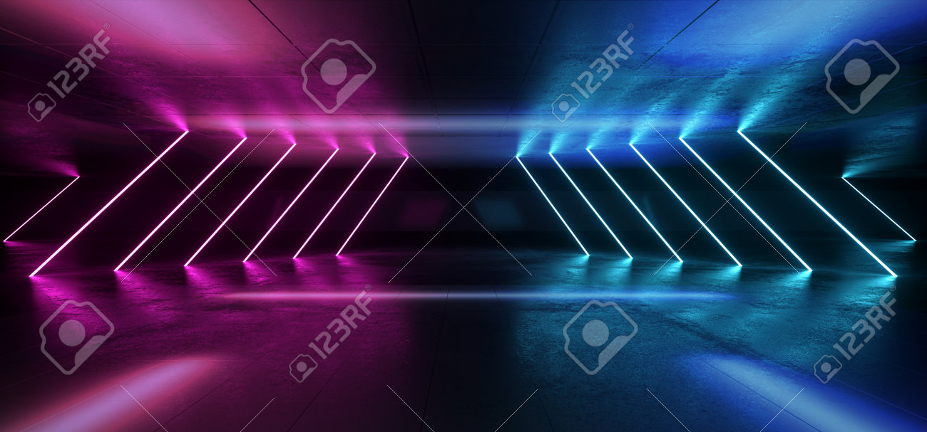 Background Neon Glowing Cyber Purple Blue Pink Sci Fi Modern Futuristic Minimalistic  Dark Black Room With Reflections On The Walls Empty Space 3D Rendering  Illustration Stock Photo, Picture and Royalty Free Image., image size:1300x607