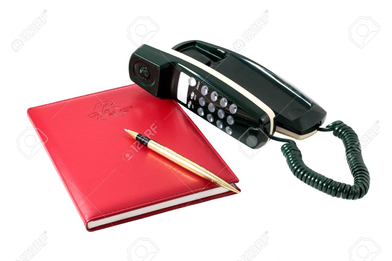 the telephone reference book with the handle and phone on a white telephone reference