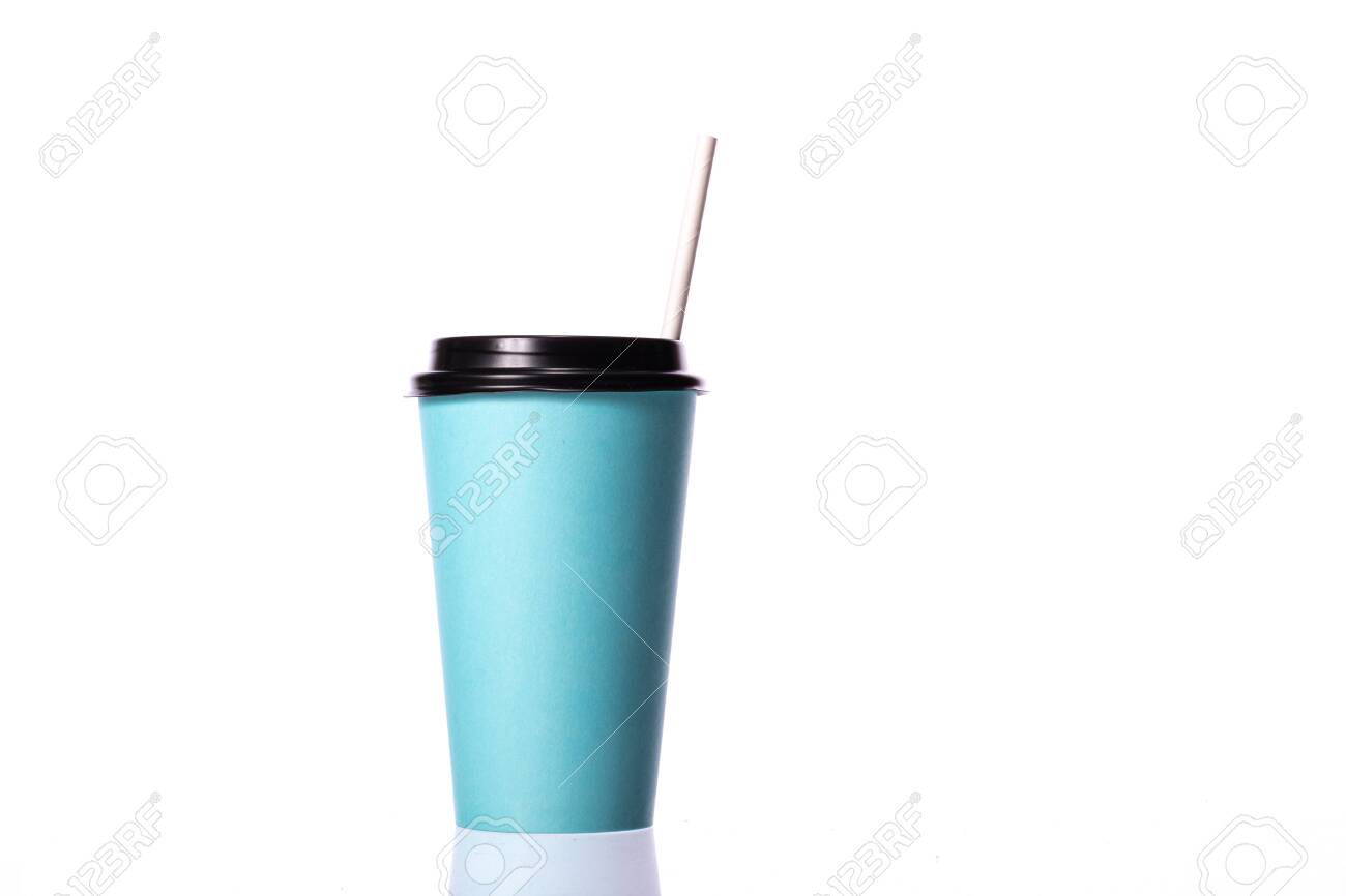 Download Disposable Blue Coffee Cup With Paper Straw Isolated On White Stock Photo Picture And Royalty Free Image Image 156079127