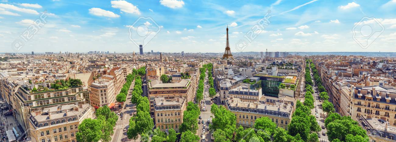 Beautiful panoramic view of Paris from the roof of the Triumphal Arch. Champs Elysees and the Eiffel Tower. France. - 70204171 Beautiful panoramic view of Paris from the roof of the Triumphal Arch. Champs Elysees and the Eiffel Tower. France. - 70204171