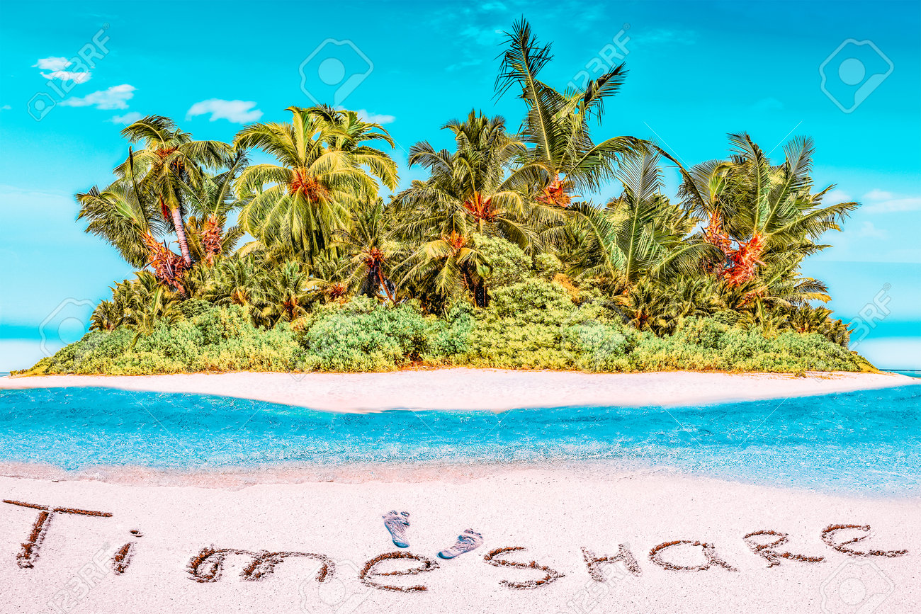 Whole tropical island within atoll in tropical Ocean. Uninhabited and wild subtropical isle with palm trees. Inscription "TimeShare" in the sand on a tropical island, Maldives. - 168259168 Whole tropical island within atoll in tropical Ocean. Uninhabited and wild subtropical isle with palm trees. Inscription "TimeShare" in the sand on a tropical island, Maldives. - 168259168