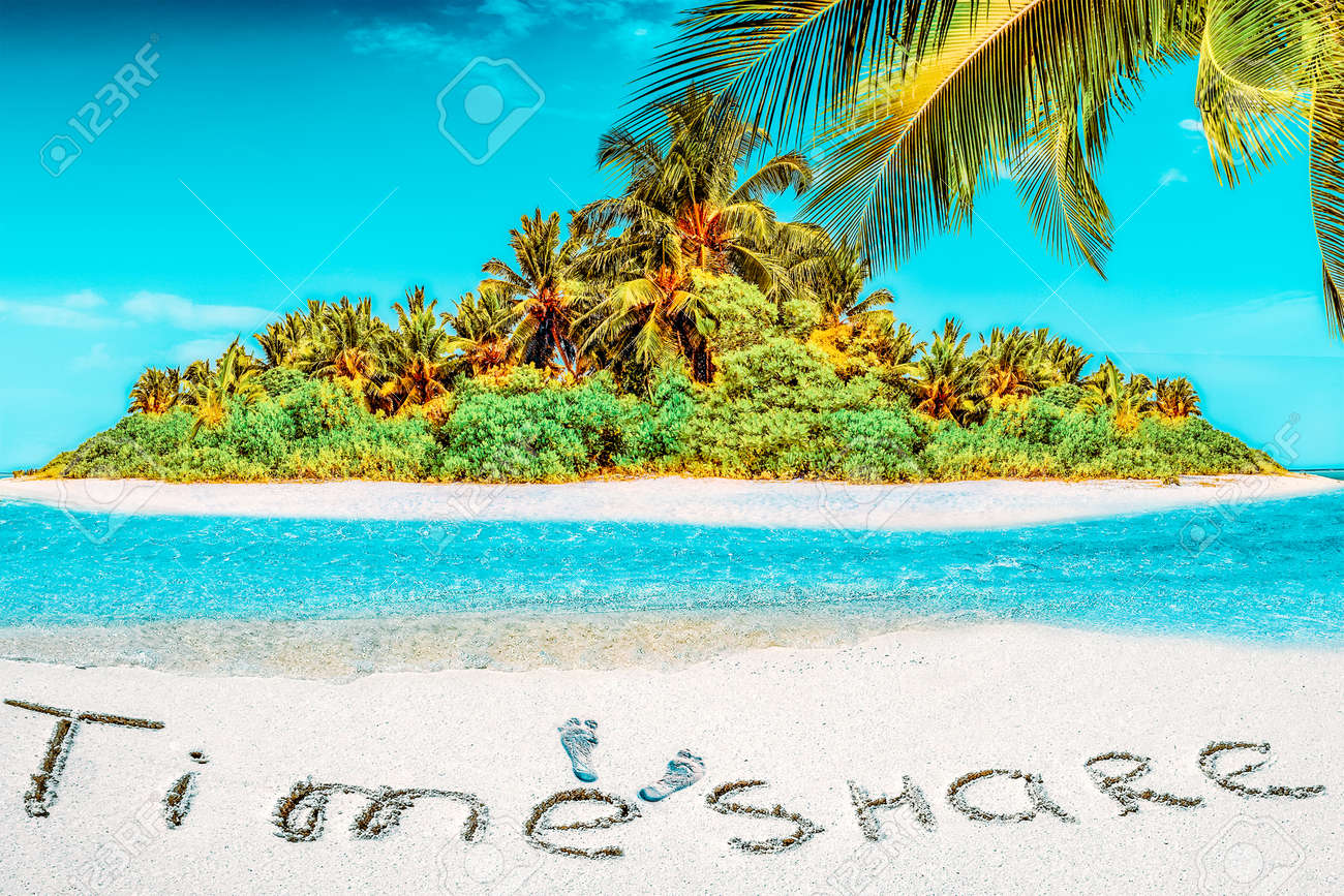 Whole tropical island within atoll in tropical Ocean. Uninhabited and wild subtropical isle with palm trees. Inscription "TimeShare" in the sand on a tropical island, Maldives. - 168259186 Whole tropical island within atoll in tropical Ocean. Uninhabited and wild subtropical isle with palm trees. Inscription "TimeShare" in the sand on a tropical island, Maldives. - 168259186