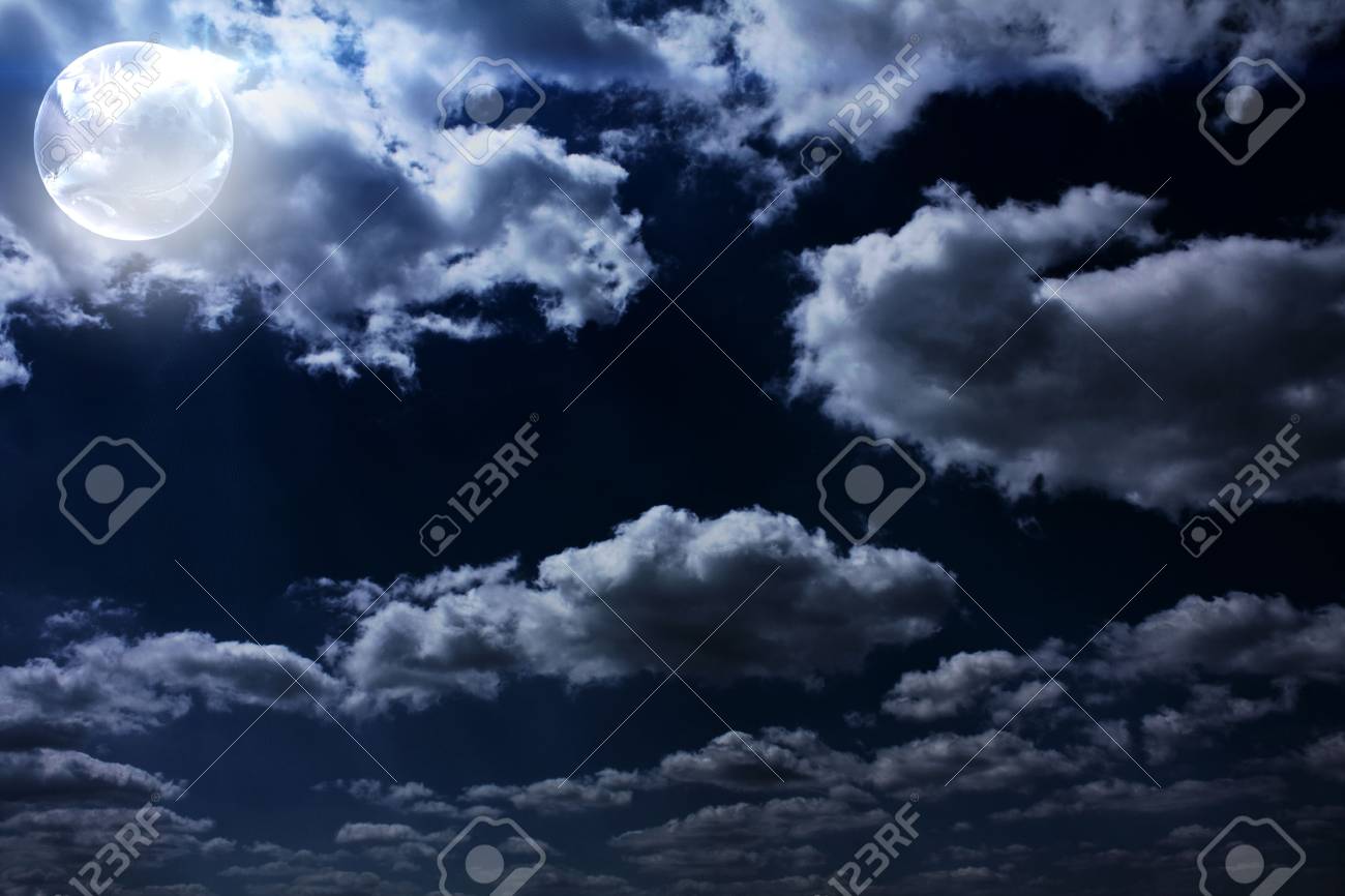 Backgrounds Night Sky With Stars And Moon And Beautiful Clouds Stock Photo Picture And Royalty Free Image Image