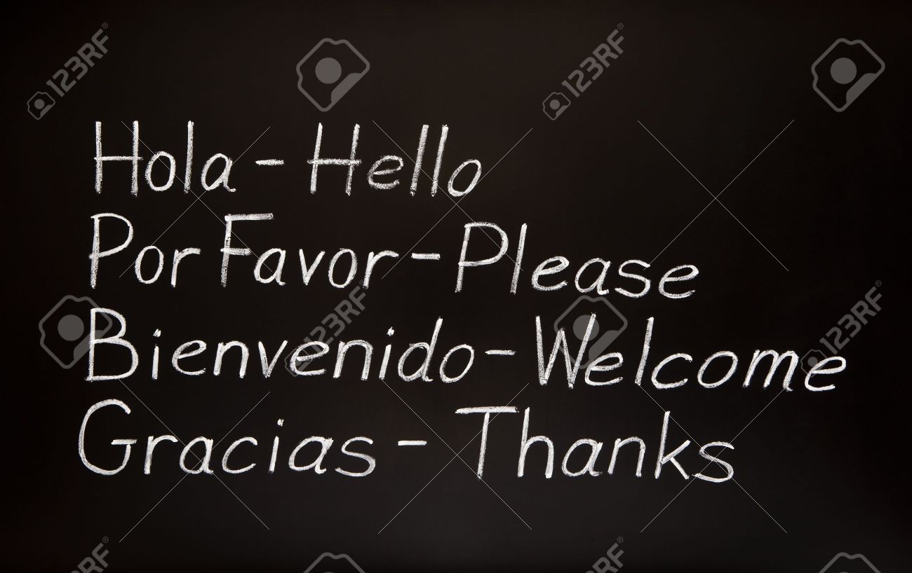 Blackboard With Spanish Words And Their English Translations ...