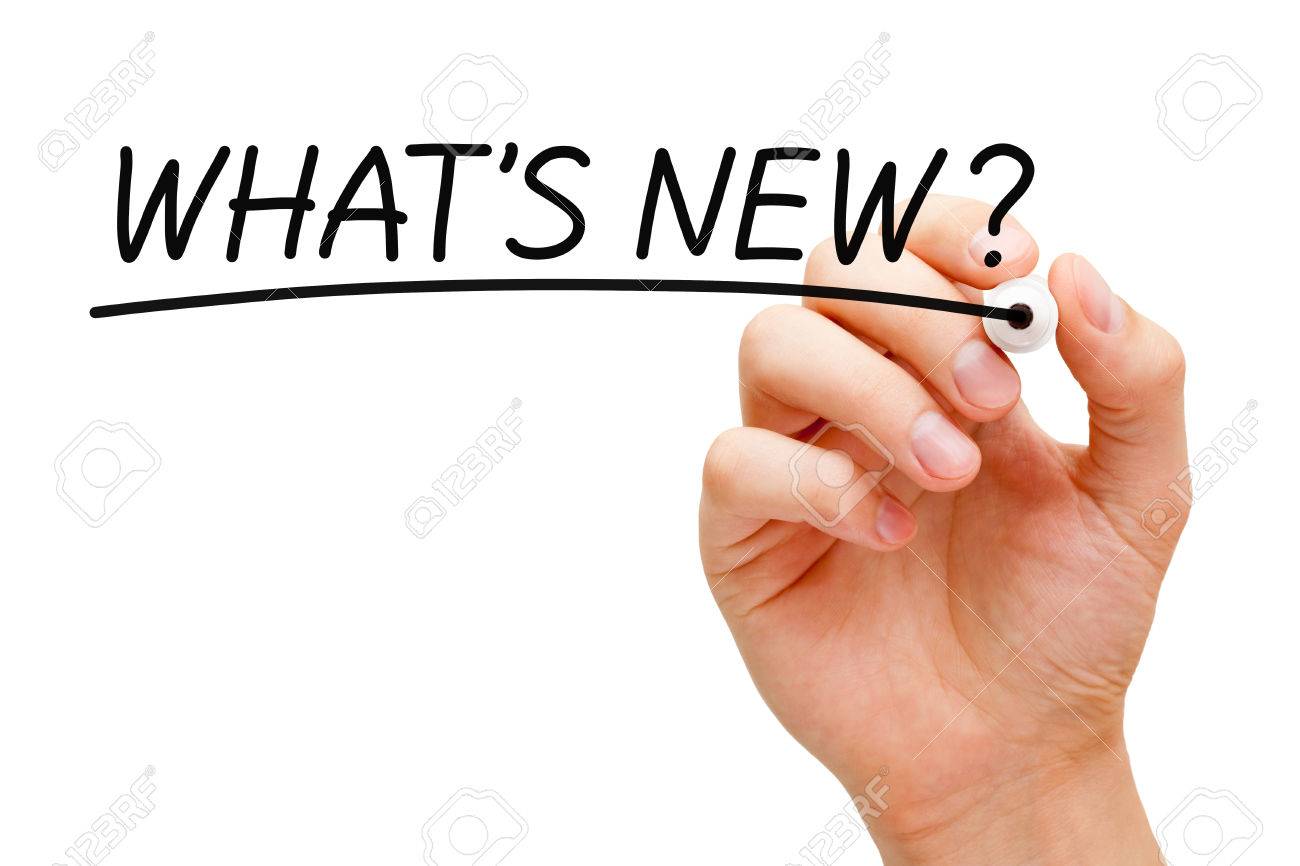 Hand writing What's New? with black marker on transparent wipe board. - 48965094 Hand writing What's New? with black marker on transparent wipe board. - 48965094