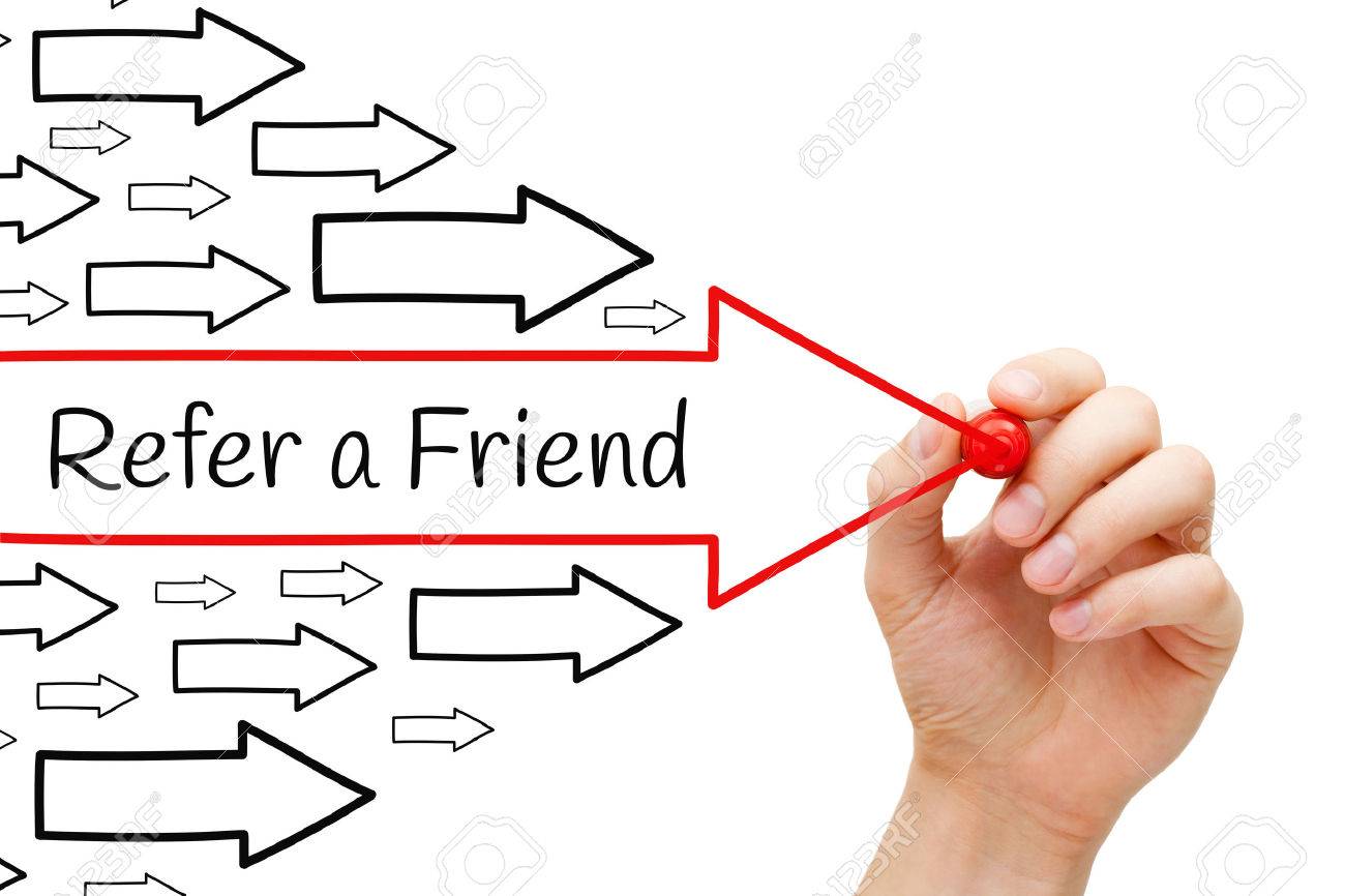 Hand drawing Refer a Friend arrows concept with marker on transparent wipe board. Referral marketing concept. - 51678376 Hand drawing Refer a Friend arrows concept with marker on transparent wipe board. Referral marketing concept. - 51678376