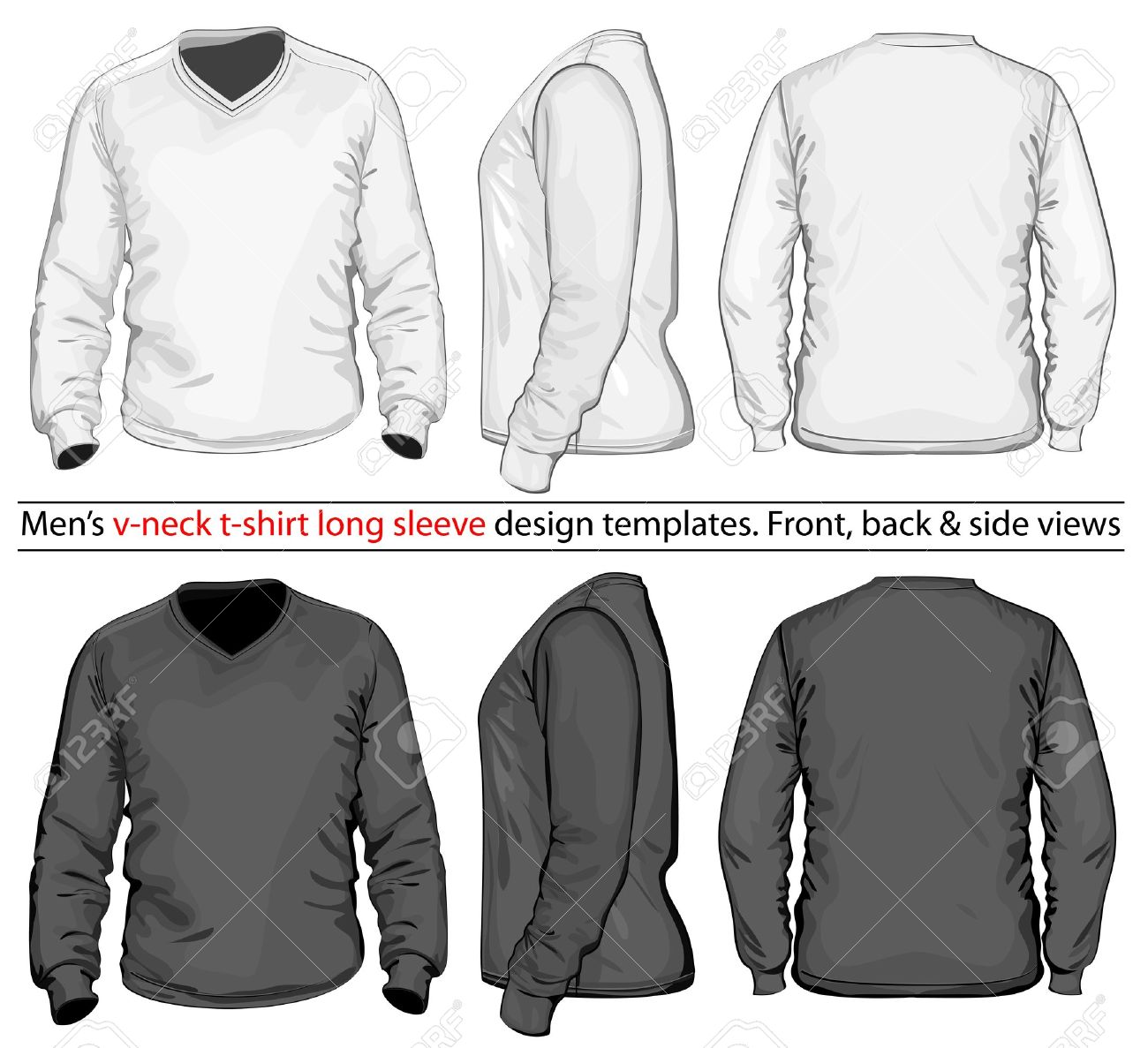 vector men s v neck long sleeve t shirt design template front