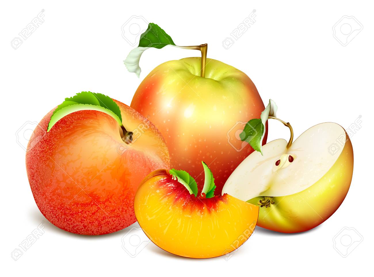 ripe fresh fruits apples and peaches fully editable handmade