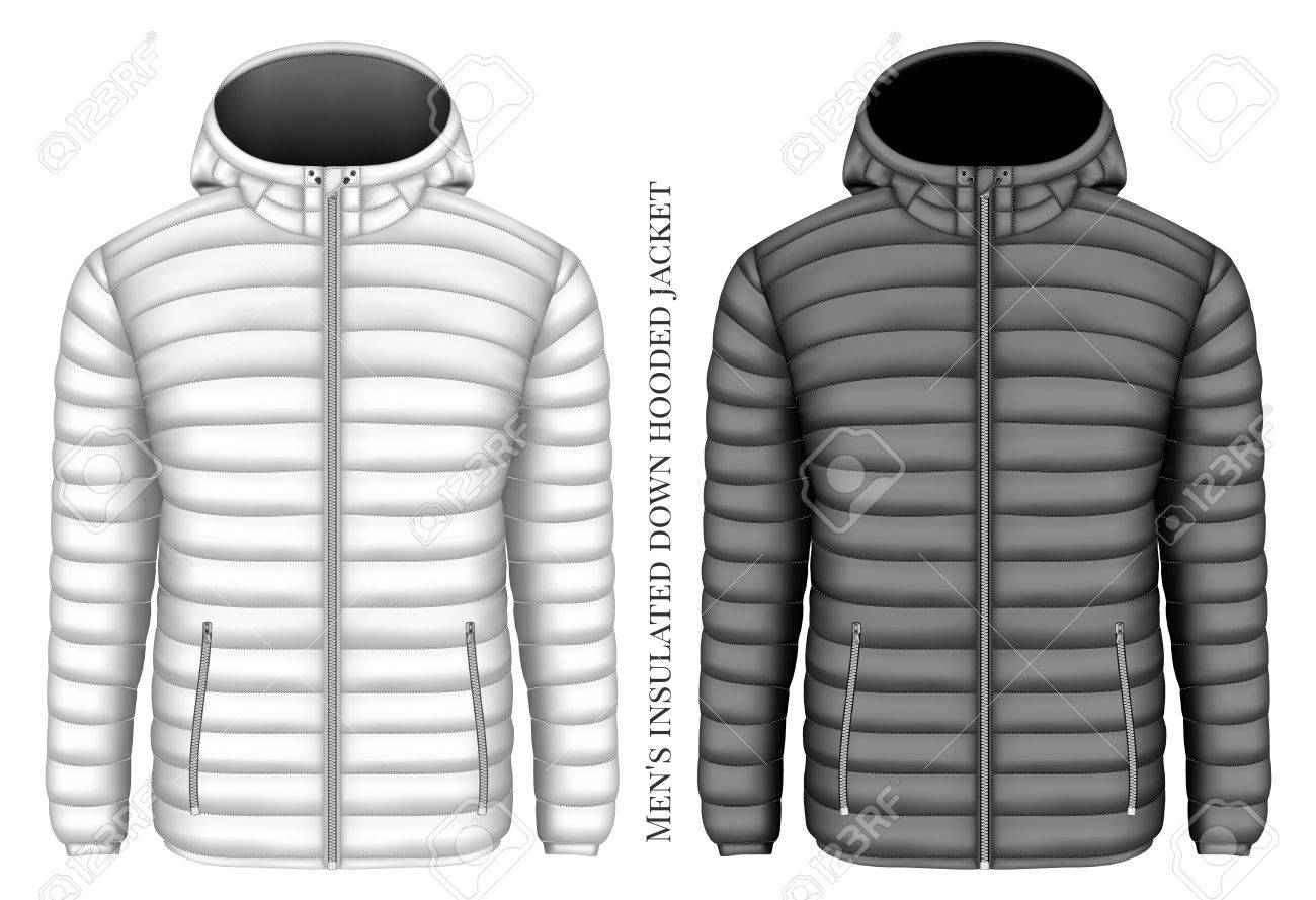 男性のフード付きのダウン ジャケット Zip ポケット絶縁します ベクトルの図 のイラスト素材 ベクタ Image