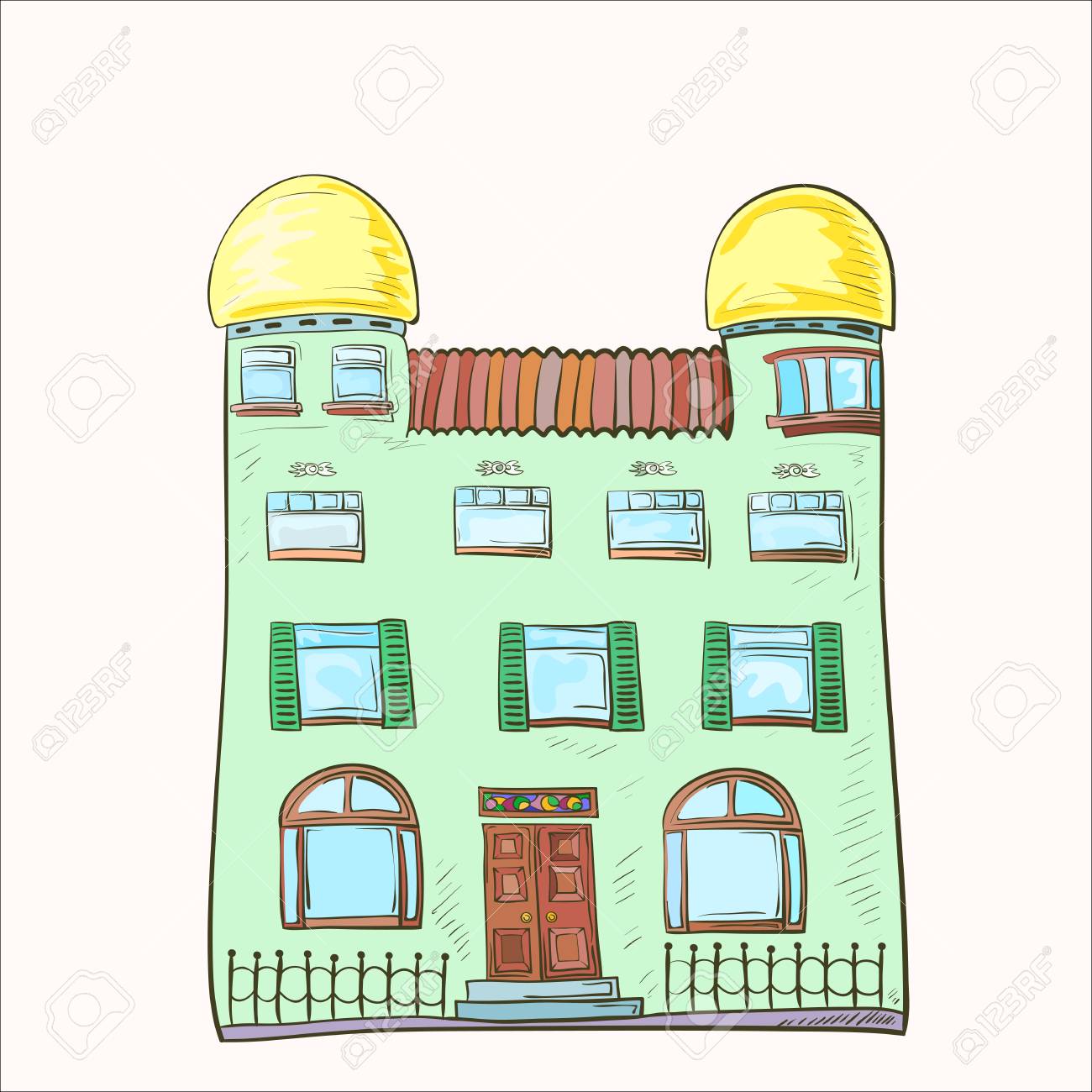 Una Casa De Tres Pisos En Estilo De Dibujos Animados. Ilustración Vectorial  Ilustraciones Svg, Vectoriales, Clip Art Vectorizado Libre De Derechos.  Image 61963512.