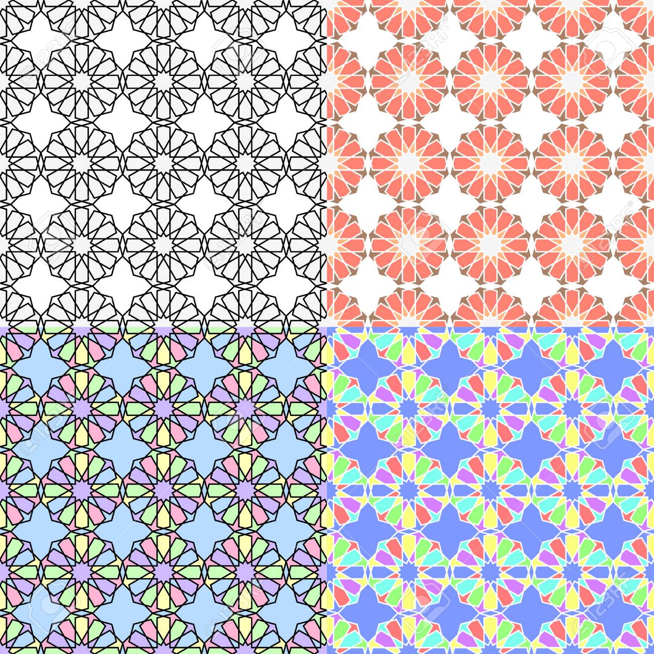set of arabic multicolor seamless patterns background with a