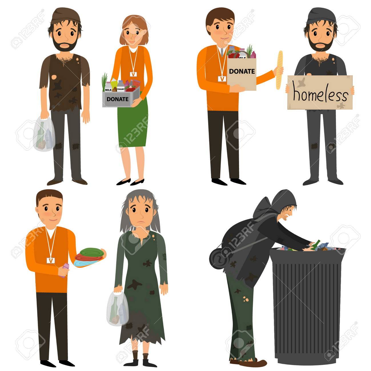Volunteer And Homeless Volunteers Design Concept Set With People Royalty Free Cliparts Vectors And Stock Illustration Image