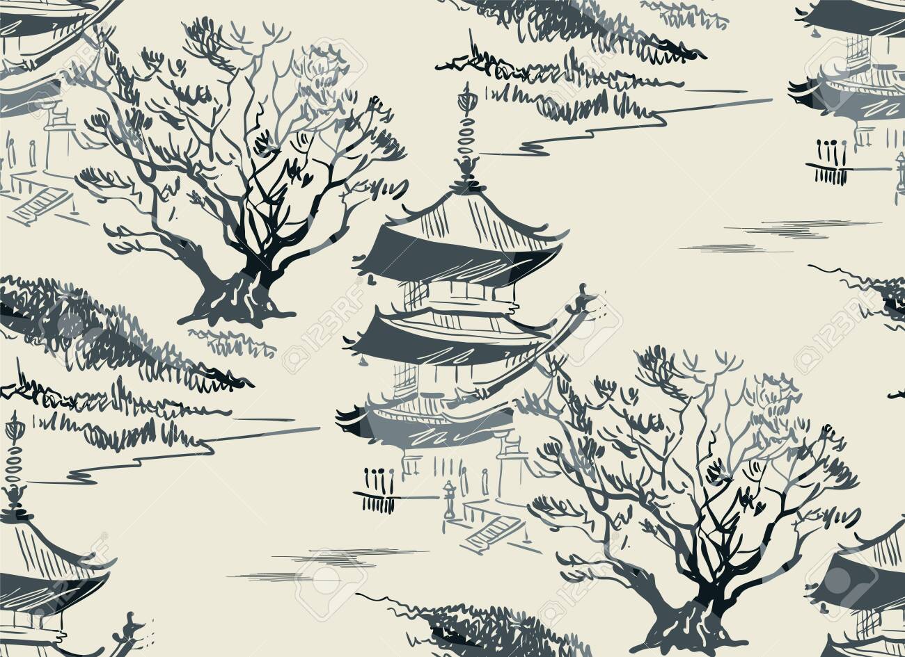 Temple Nature Landscape View Vector Sketch Illustration Japanese Chinese  Oriental Line Art Royalty Free SVG, Cliparts, Vectors, and Stock  Illustration. Image 142364698., image size:1300x945