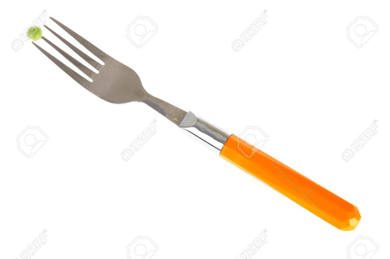 Single green pea on a fork isolated over whote background - 9234714 Single green pea on a fork isolated over whote background - 9234714
