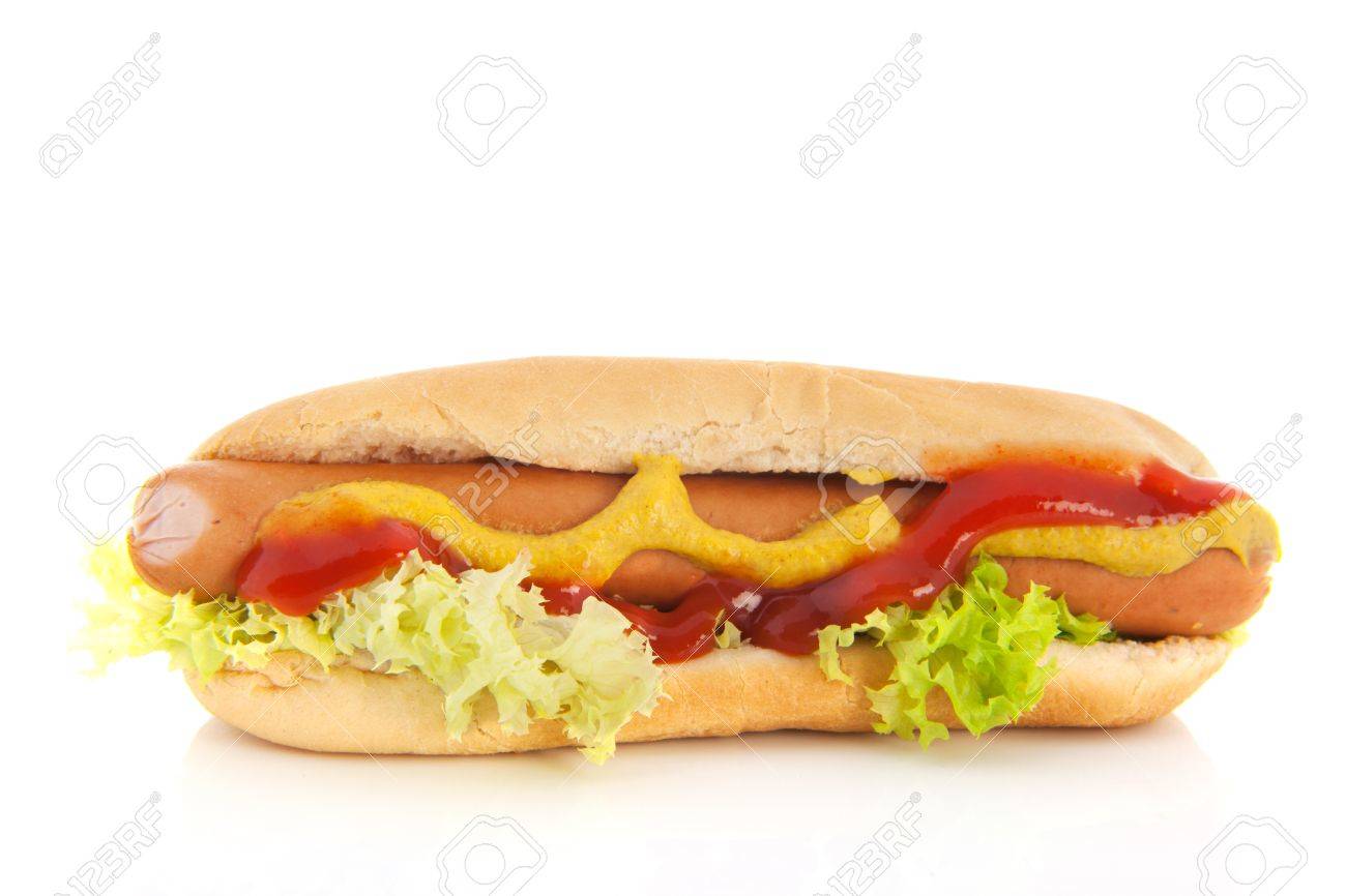 Hotdog and bread roll isolated over white background - 19575008 Hotdog and bread roll isolated over white background - 19575008