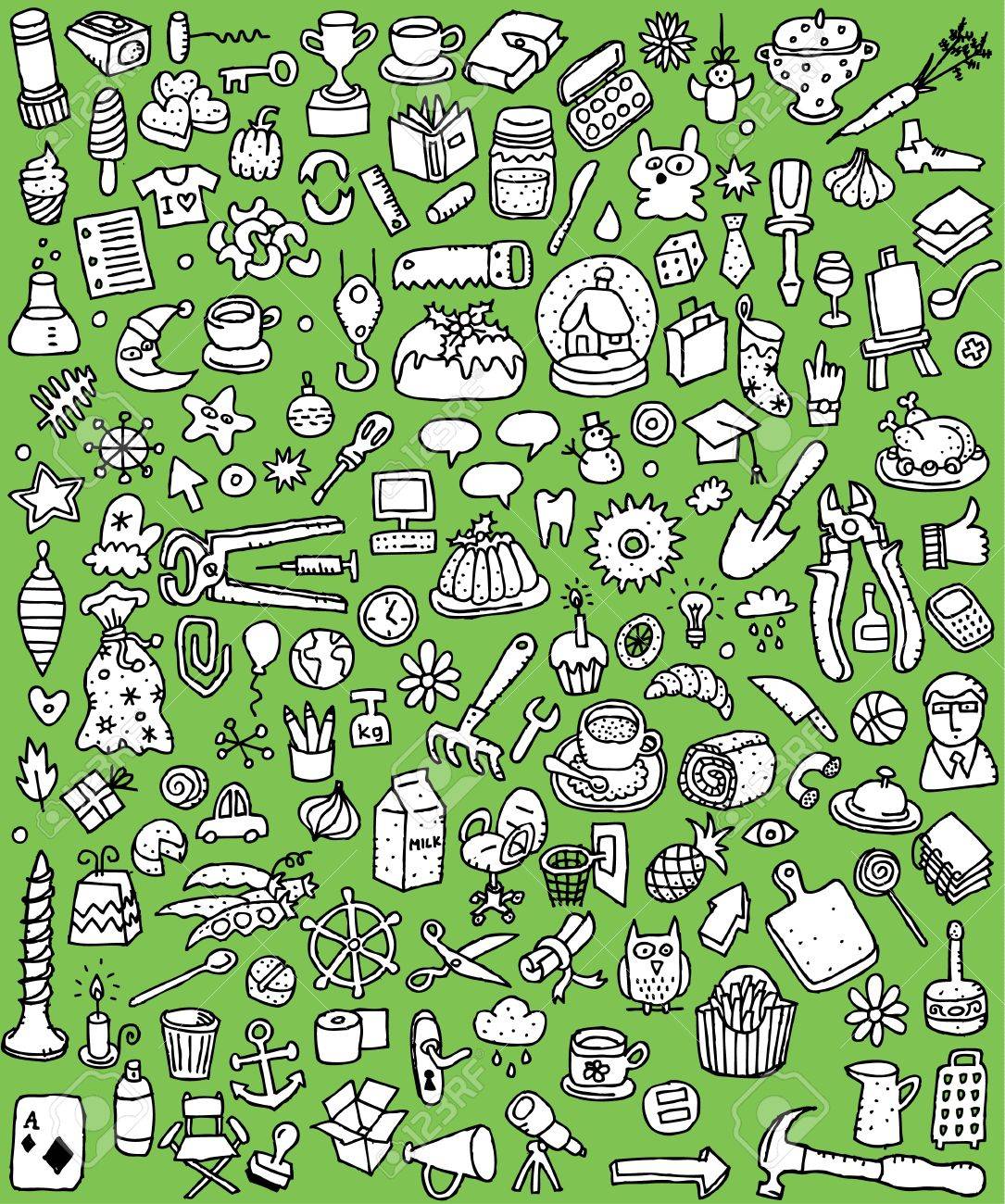 黒と白の No 3 の多数の小さい手描きイラスト ビネットの大きなアイコンを設定する落書きコレクション のイラスト素材 ベクタ Image