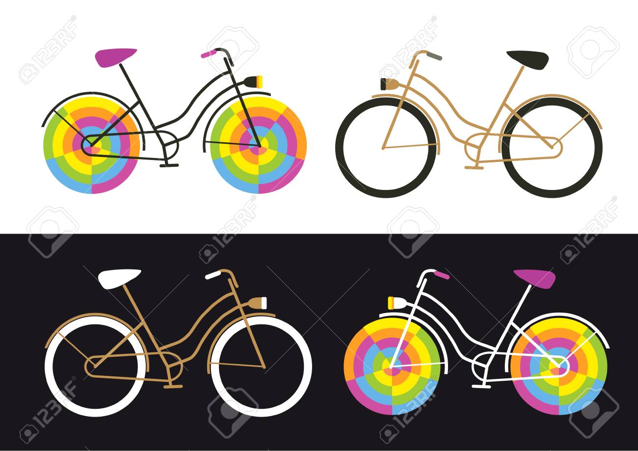 Vettoriale Quattro Icone Di Biciclette Retro Vintage Su Sfondo Bianco E Nero Biciclette Colorate Ruote Divertente E Semplice Image 83651288
