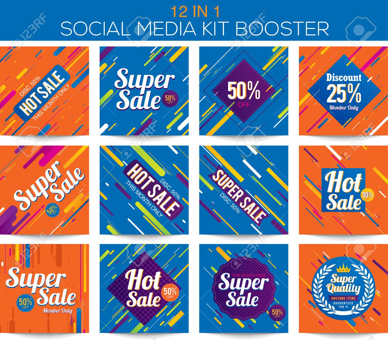 modern stripes multipurpose social media kit booster royalty free