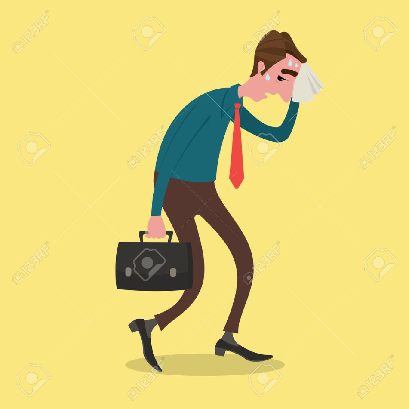ビジネスマンは疲れてハンカチで汗を拭きます のイラスト素材 ベクタ Image