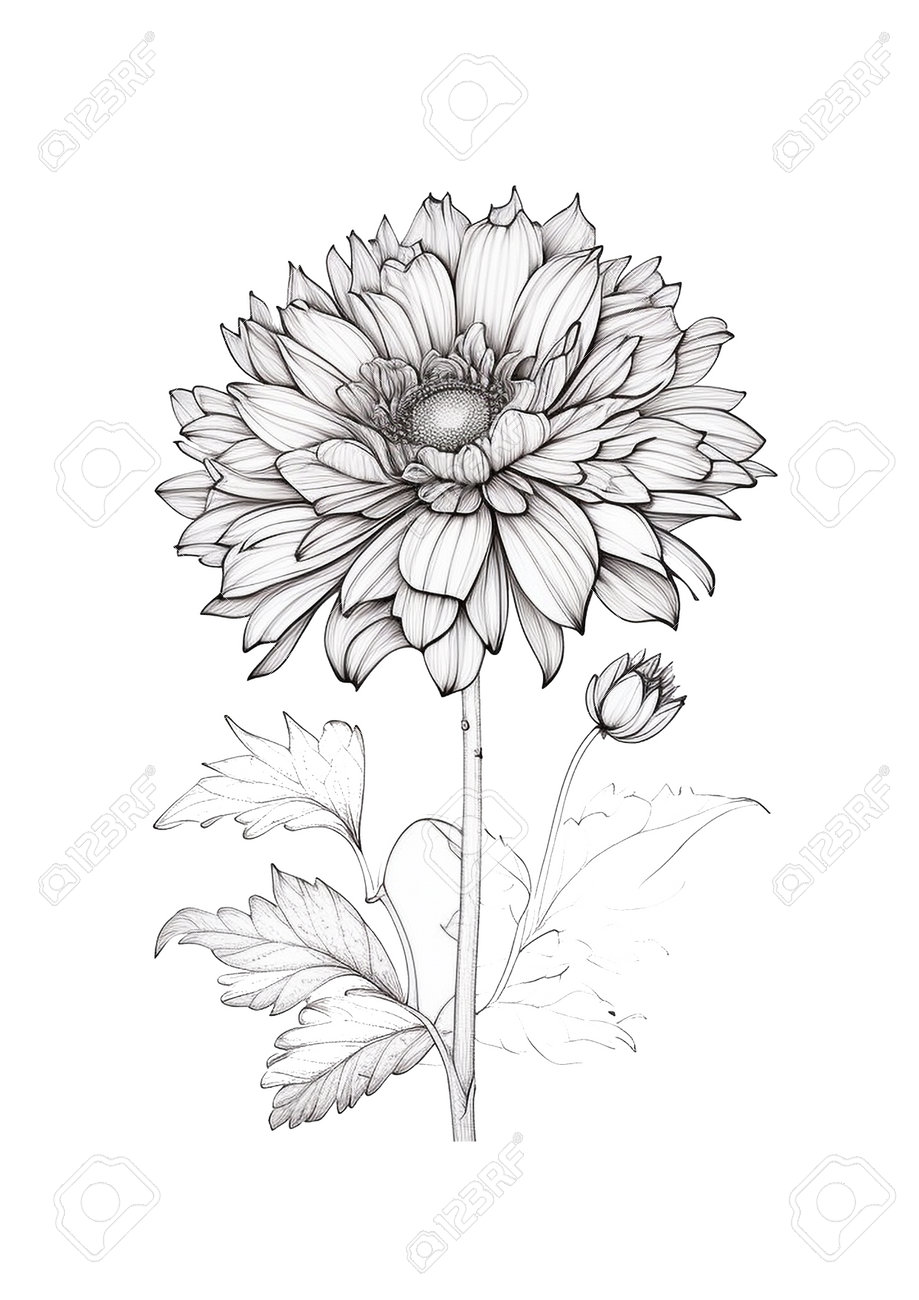 菊の花 水墨画 手描き