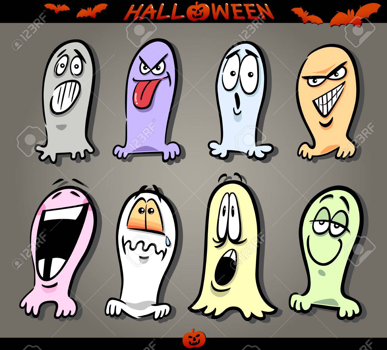cartoon illustration of halloween themes ghosts emotions funny