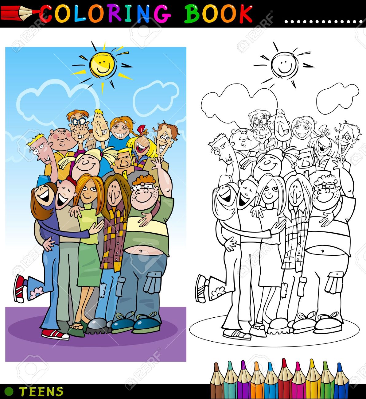 Coloring Book Or Page Cartoon Illustration Of Happy Boys And ... Coloring Book Or Page Cartoon Illustration Of Happy Boys And ...