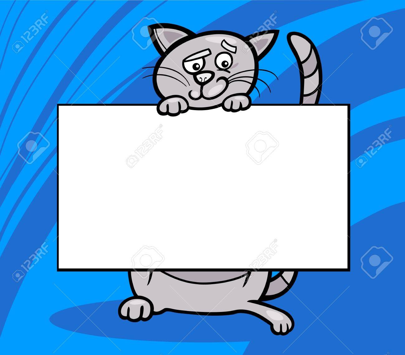 Illustration De Dessin Anime De Chat Drole Avec Carte De Voeux Ou Tableau Blanc Ou De Conception De Carte De Visite Clip Art Libres De Droits Vecteurs Et Illustration Image