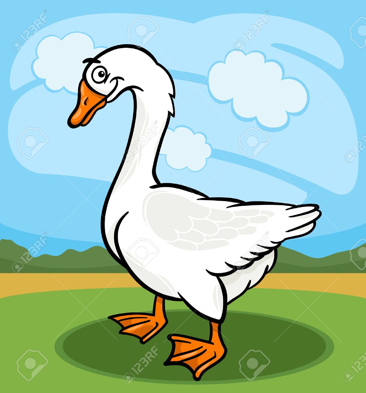 面白い漫画ガチョウ ファーム鳥 動物の漫画イラスト のイラスト素材 ベクタ Image