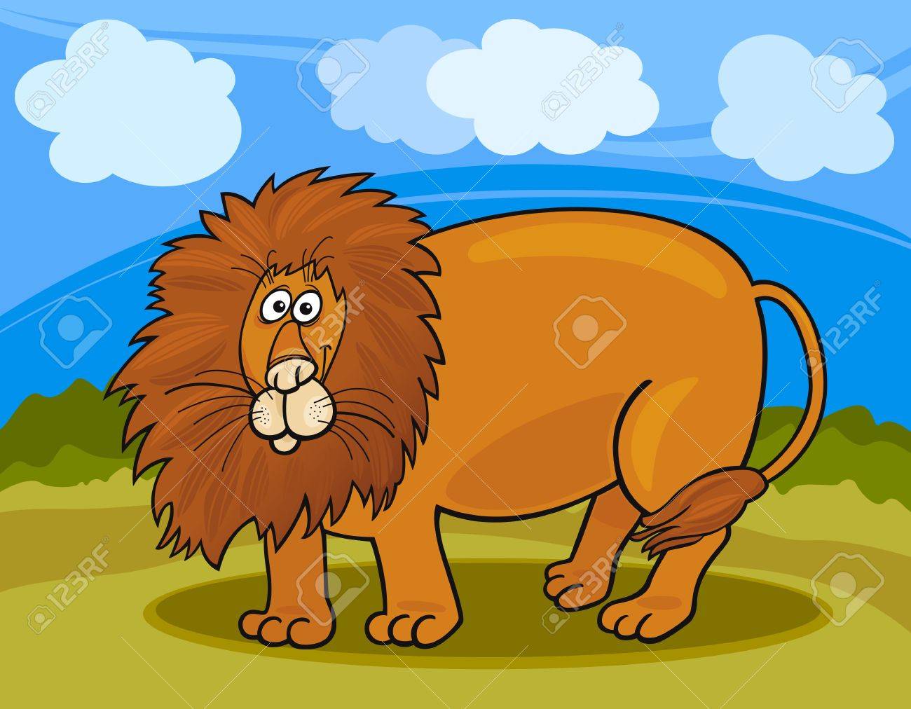 野生動物がアフリカの大きな雄ライオンの漫画イラストのイラスト素材 ベクタ Image