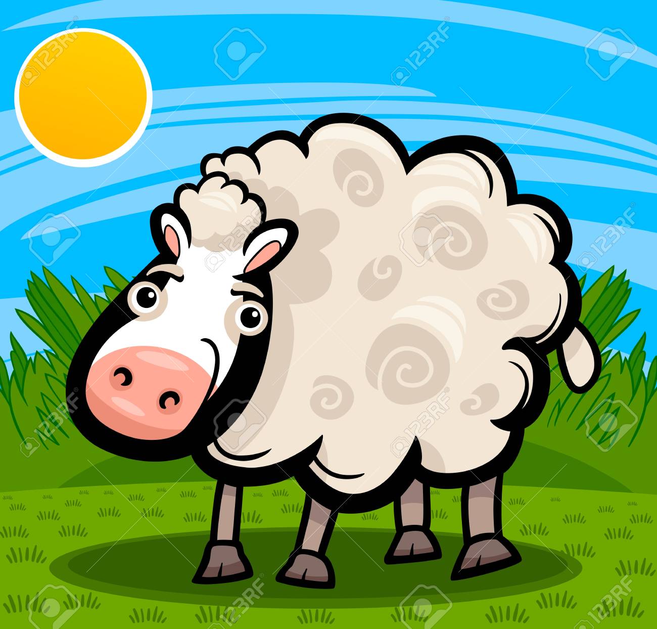 ファームのかわいい羊の家畜動物の漫画イラストのイラスト素材 ベクタ Image