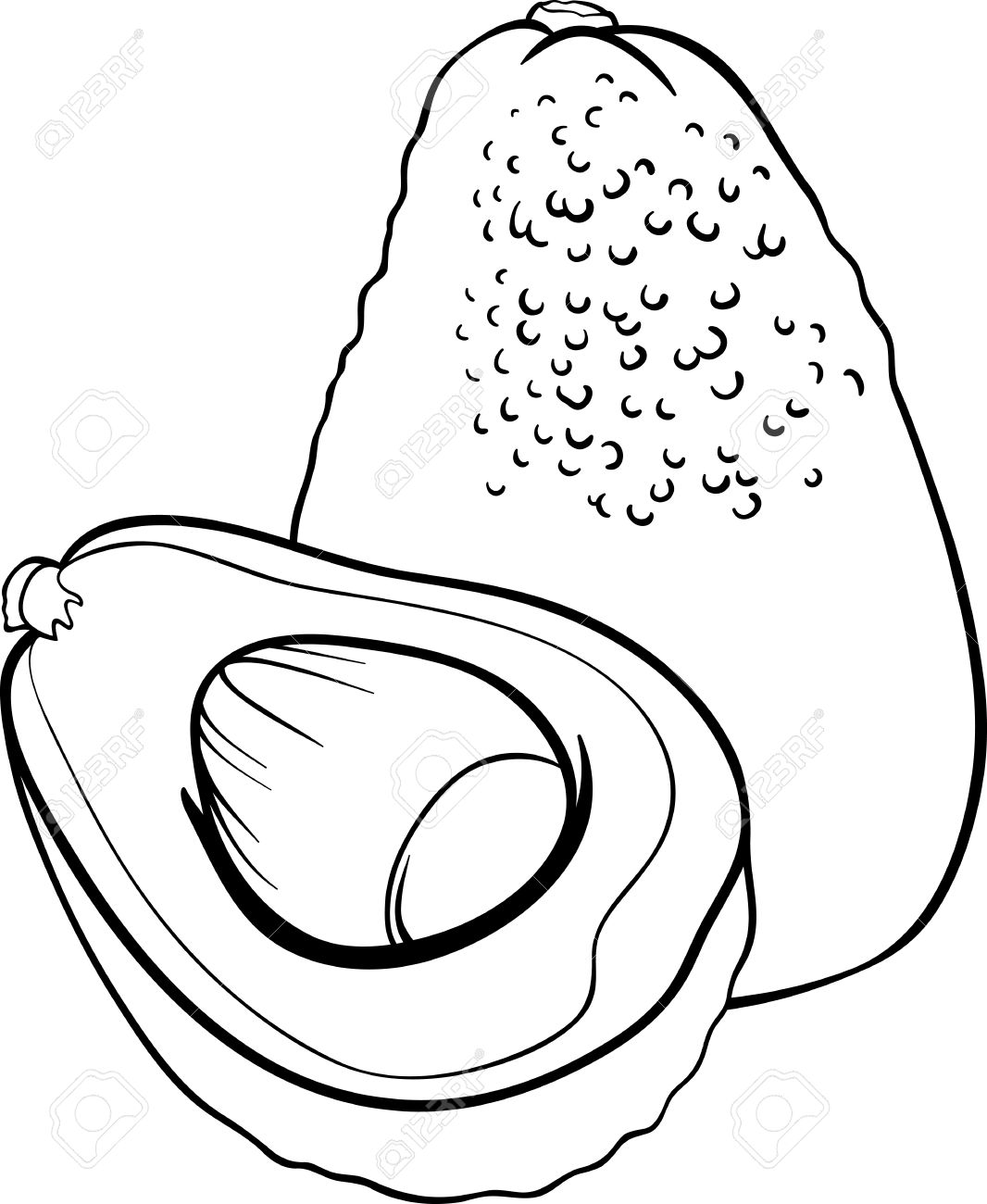 ぬり絵アボカド果実食品オブジェクトの黒と白の漫画イラストのイラスト素材 ベクタ Image