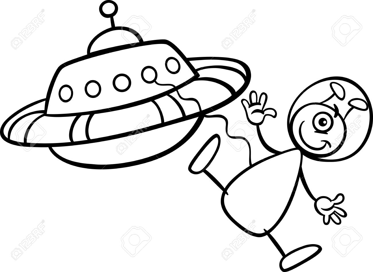 宇宙船と Ufo の本を着色面白い外国人または火星の漫画のキャラクターの黒と白の漫画イラスト のイラスト素材 ベクタ Image 4534