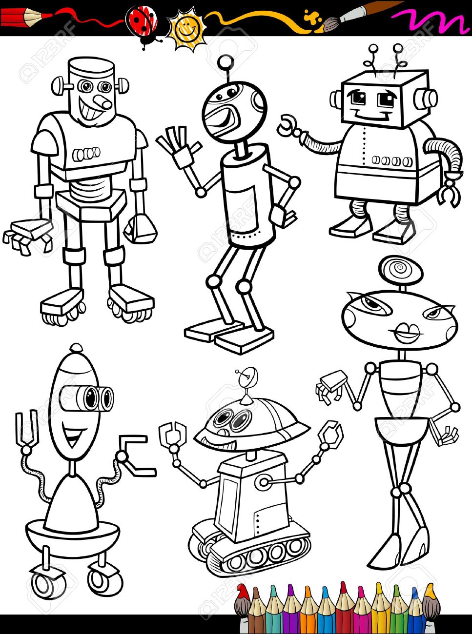 Livres Colorier Page Illustration De Bande Dessinée Set Livres colorier page Illustration de bande dessinée Set of Fantasy noir et blanc ou la