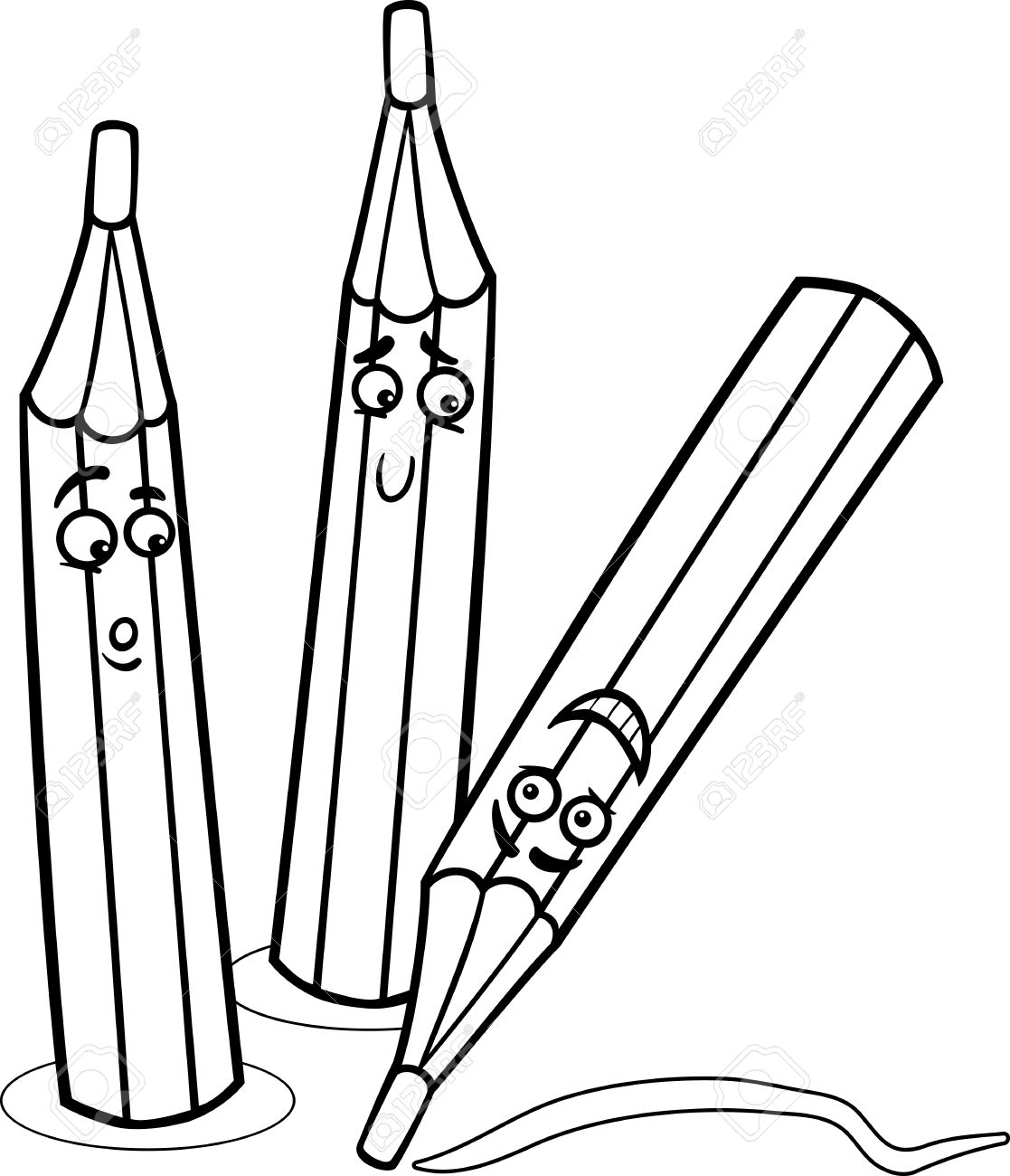 Black And White Cartoon Illustration Of Funny Crayons Objects Royalty Free Cliparts Vectors And Stock Illustration Image 22964801
