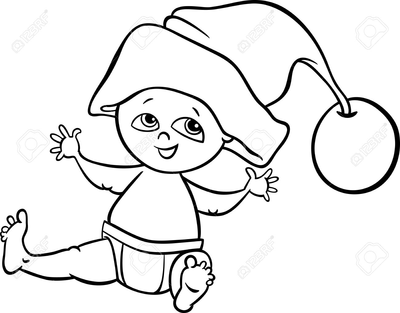 ぬり絵のクリスマスのサンタ クロースの帽子でかわいい赤ちゃん男の子の黒と白の漫画イラストのイラスト素材 ベクタ Image ぬり絵のクリスマスのサンタ クロースの帽子でかわいい赤ちゃん男の子の黒と白の漫画イラストのイラスト素材 ベクタ Image