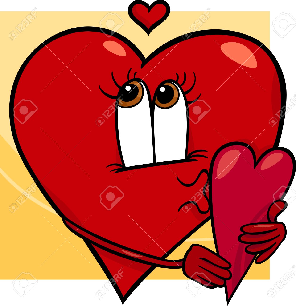 バレンタイン カードと恋に幸せな女性の心の文字の漫画イラストのイラスト素材 ベクタ Image