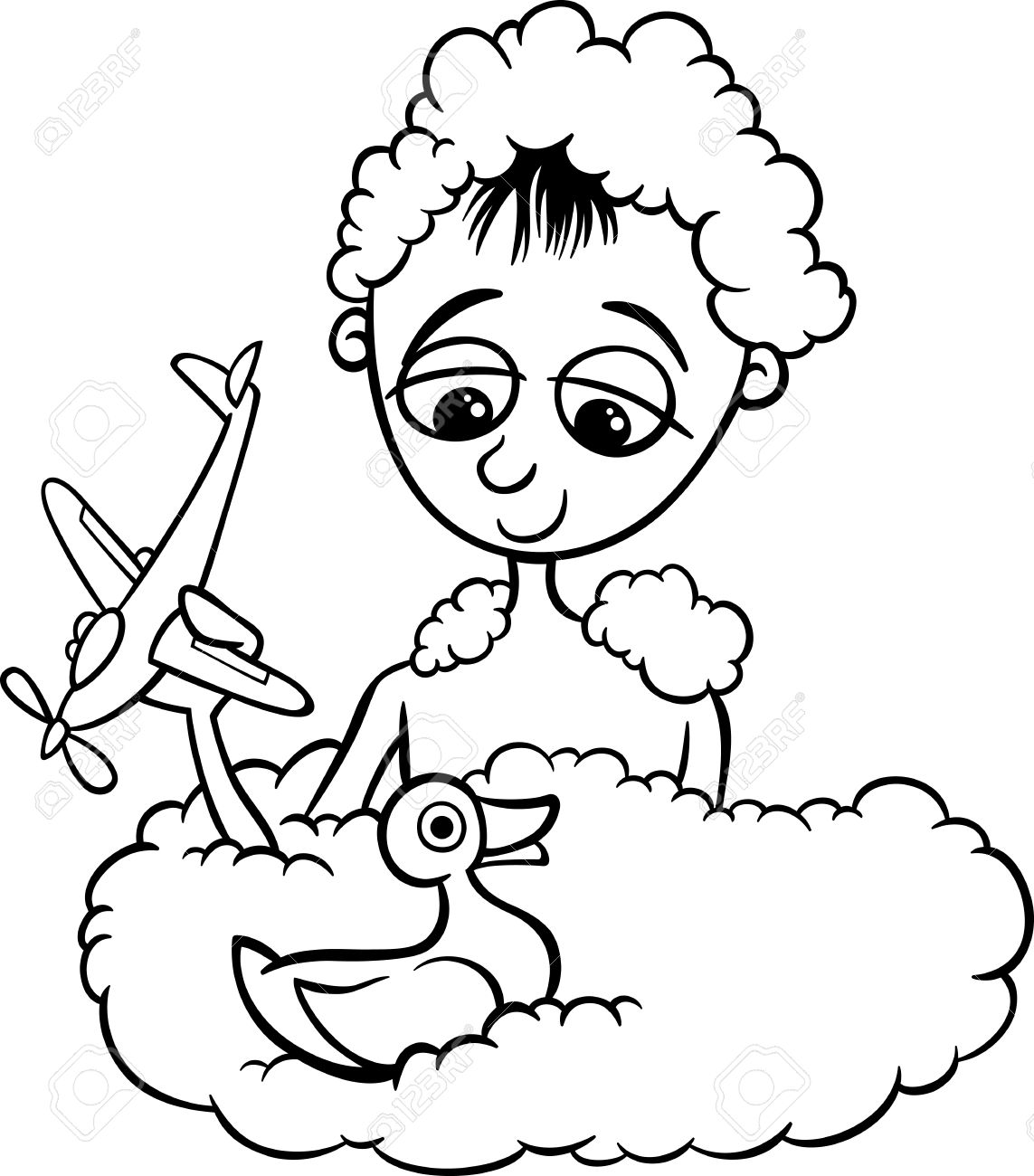 Black And White Cartoon Illustration Of Cute Funny Little Boy ... Black And White Cartoon Illustration Of Cute Funny Little Boy ...