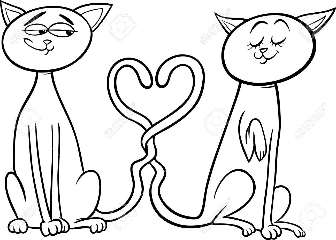 Dia De San Valentin En Blanco Y Negro De Dibujos Animados Ilustracion De Funny Cats Pares En El Amor Para Coloring Book Ilustraciones Vectoriales Clip Art Vectorizado Libre De Derechos Image 24902138