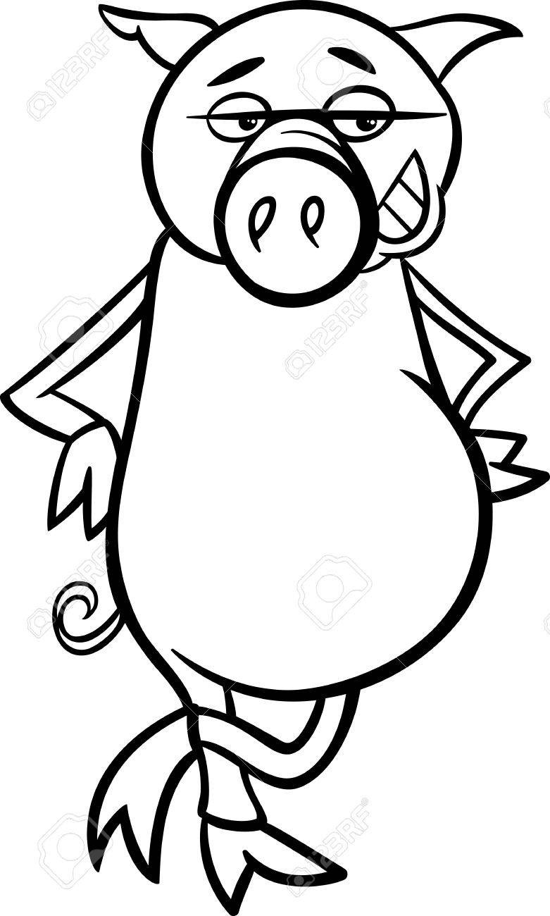 本を着色面白い豚農場の動物の黒と白の漫画イラスト のイラスト素材 ベクタ Image