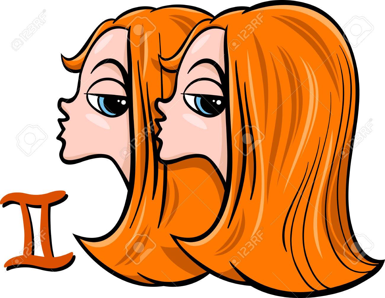 ジェミニの双子の星占いゾウディアック署名漫画イラスト のイラスト素材 ベクタ Image